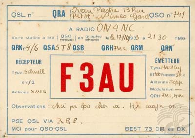 Carte QSL F3AU, galerie F5AD