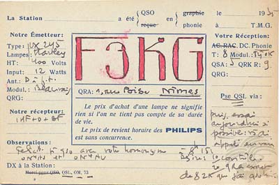 Carte QSL F3KG, galerie F5AD